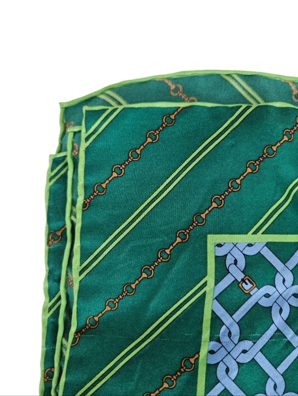100% Silk Green and Blue Horseshoe Patterned  Scarf